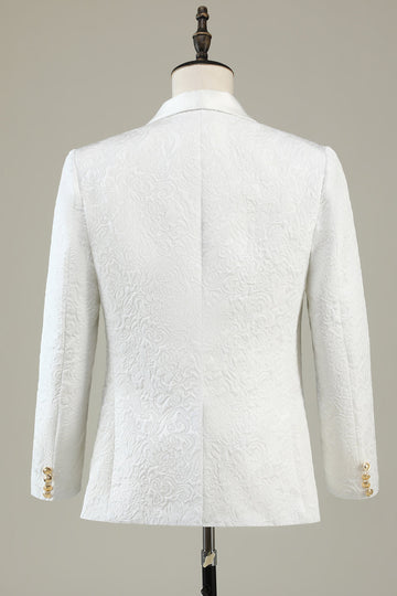 White Jacquard Shawl Lapel 3 Piece Prom Homecoming Suits